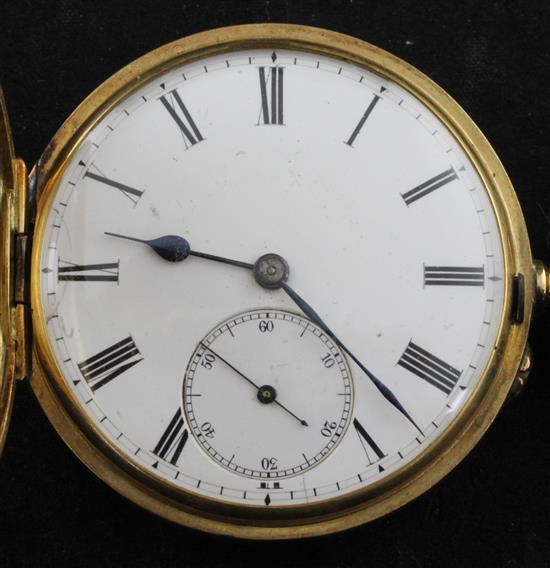 An 18ct gold keyless lever half hunter pocket watch,